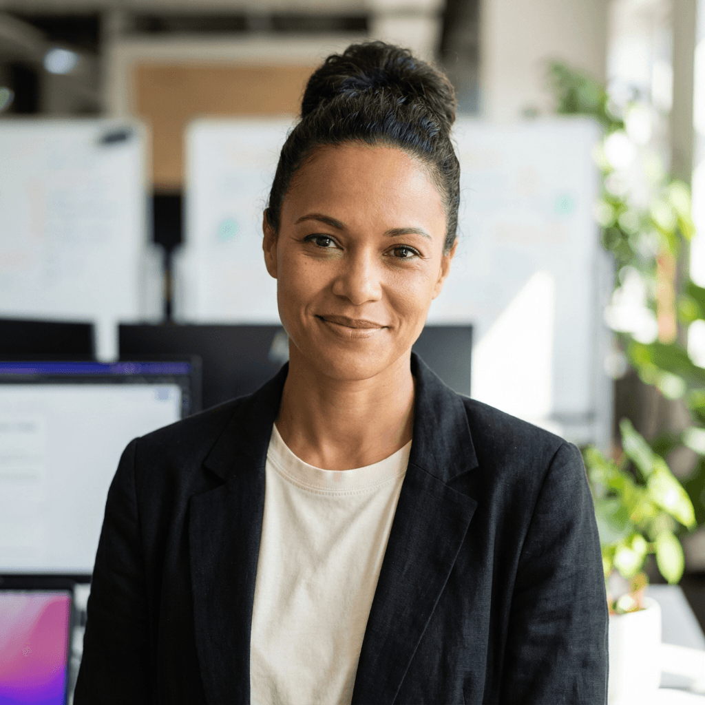 Elena Petrova in business attire