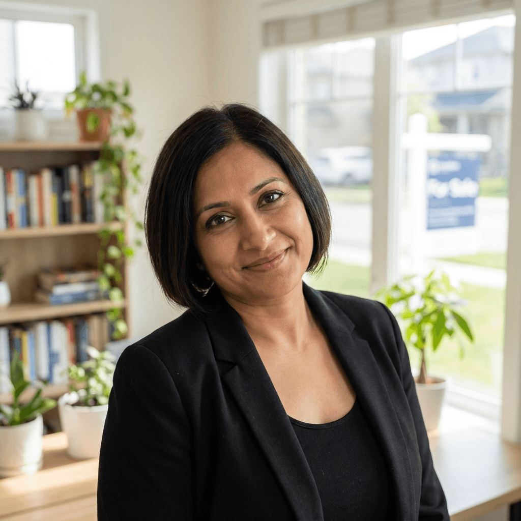 Fatima Al-Rashid, female property owner in her late 40s, Middle Eastern, calm and composed expression